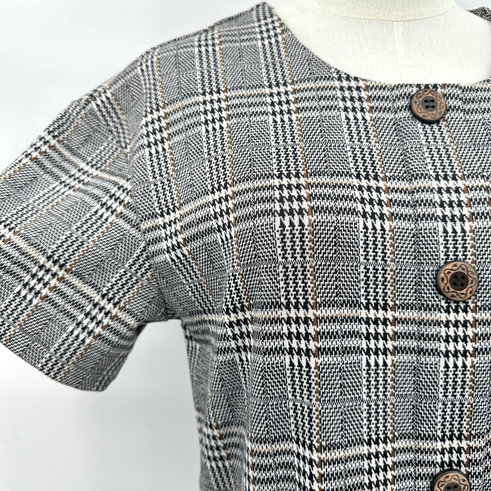 .jet Glen Plaid Fit & Flare Dress Pockets Knit Short Sleeve Gray Black EU 38 - Picture 3 of 9